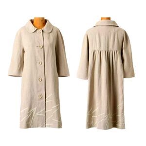 Anthropologie Elevenses linen Jackie O embroidered coat size 2